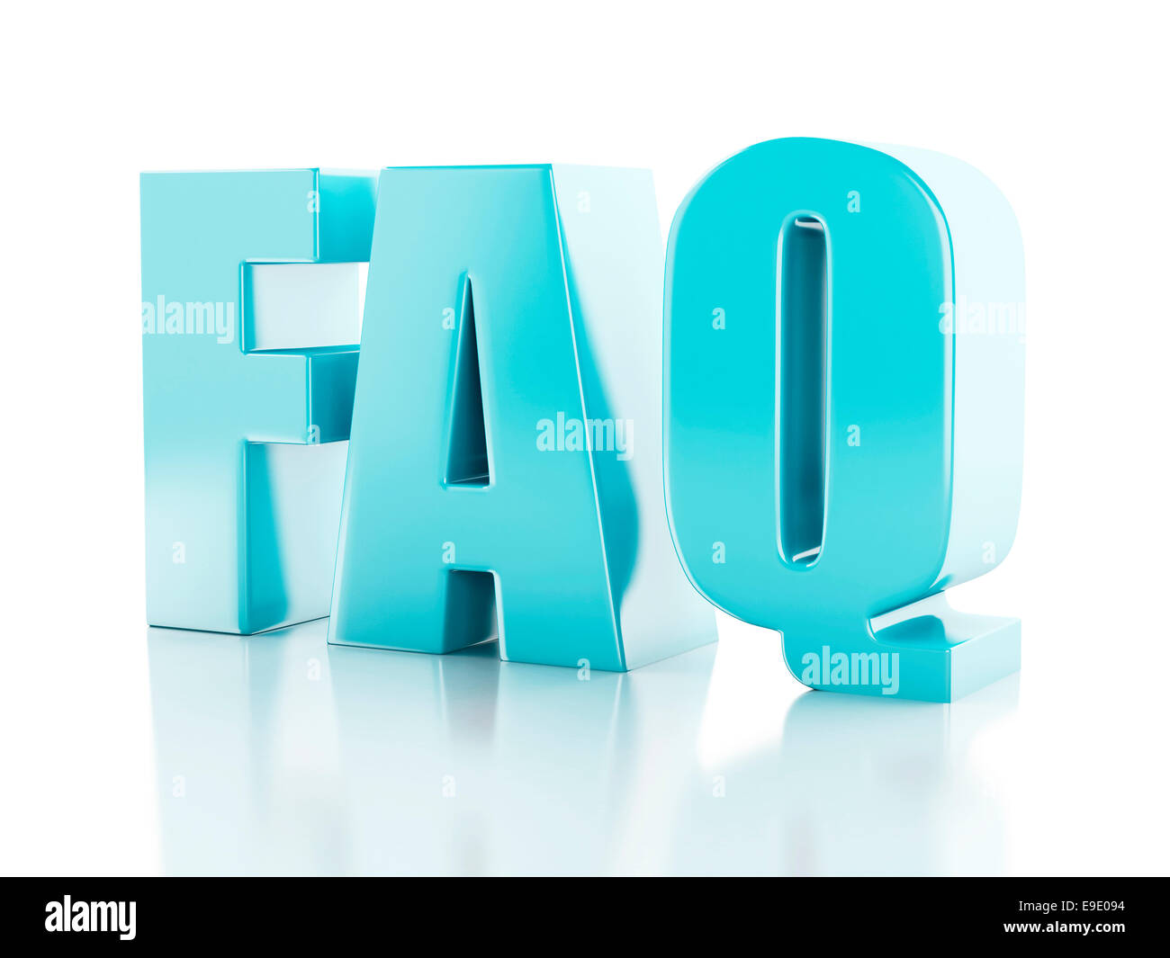 Bild der Frequently Asked Questions. FAQ-Konzept. 3D Abbildung auf weißem Hintergrund Stockfoto