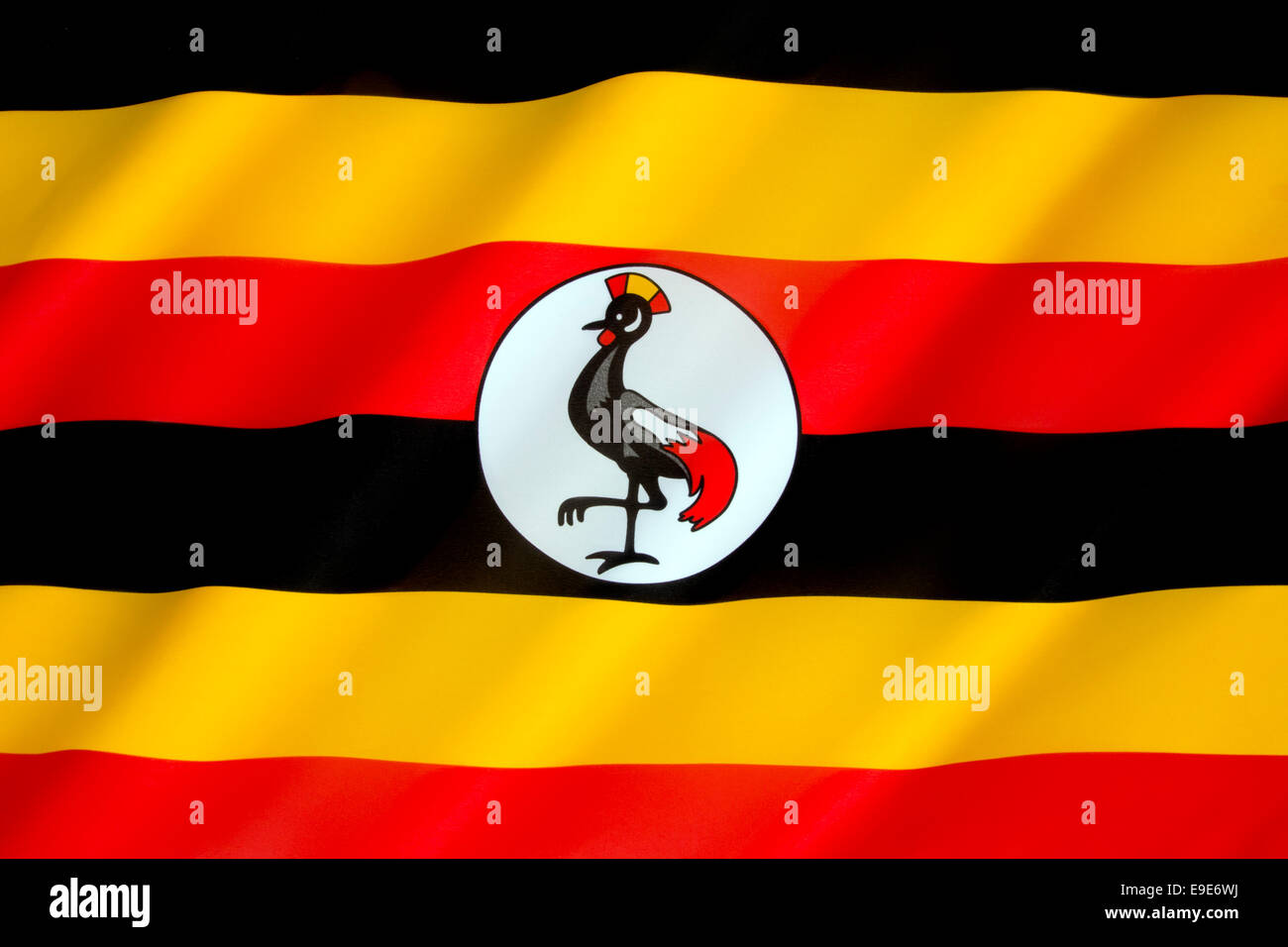 Die Nationalflagge von Uganda Stockfoto