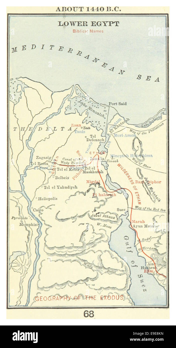 Diese Illustration von *Maccoun* aus dem Jahr 1899 zeigt die historische Periode von 1440 v. Chr. in Niederägypten und zeigt die altägyptische Zivilisation mit einem Schwerpunkt auf kulturellen und architektonischen Elementen der Zeit. Stockfoto