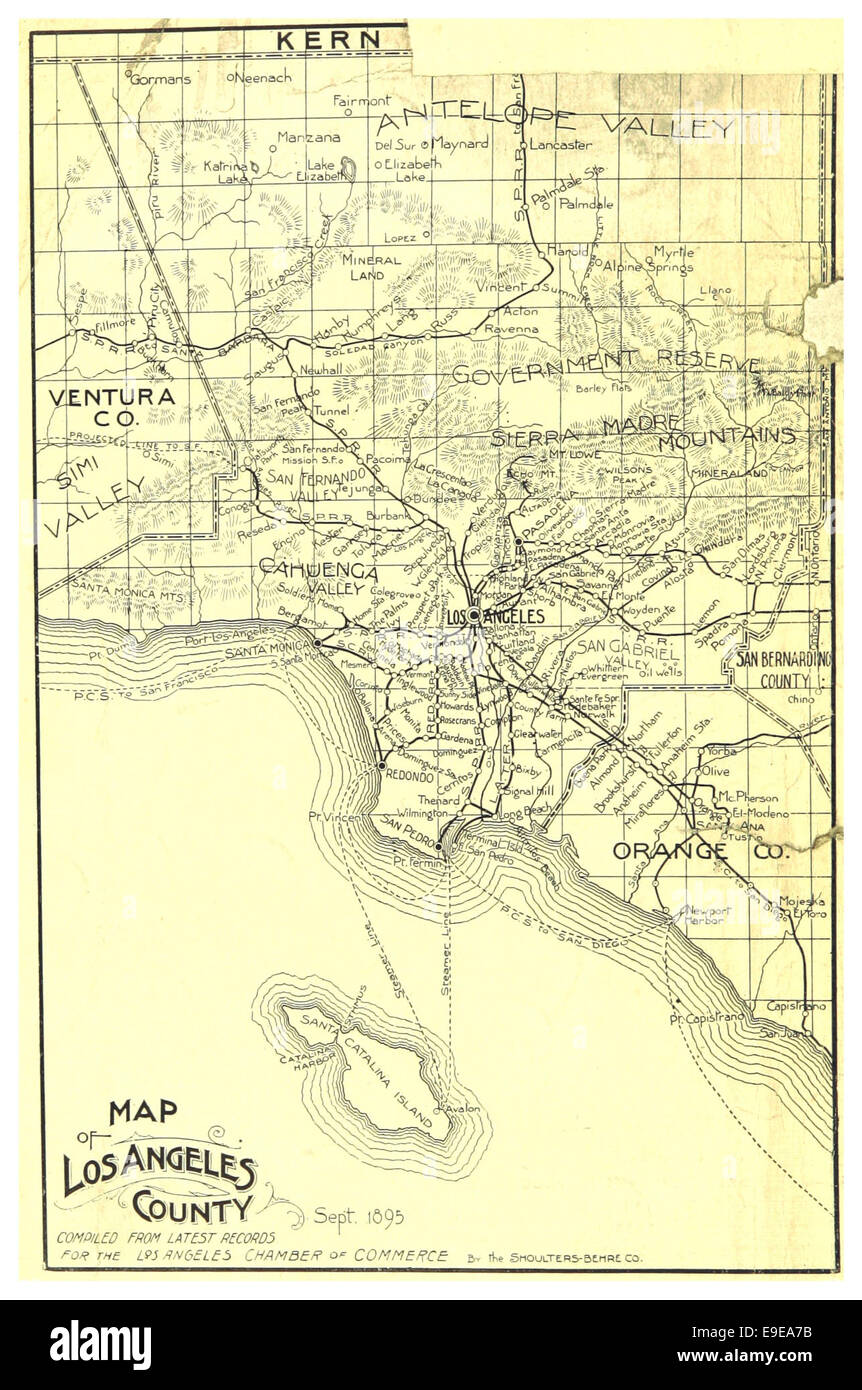 KARTE VON LOS ANGELES COUNTY (1895) Stockfoto