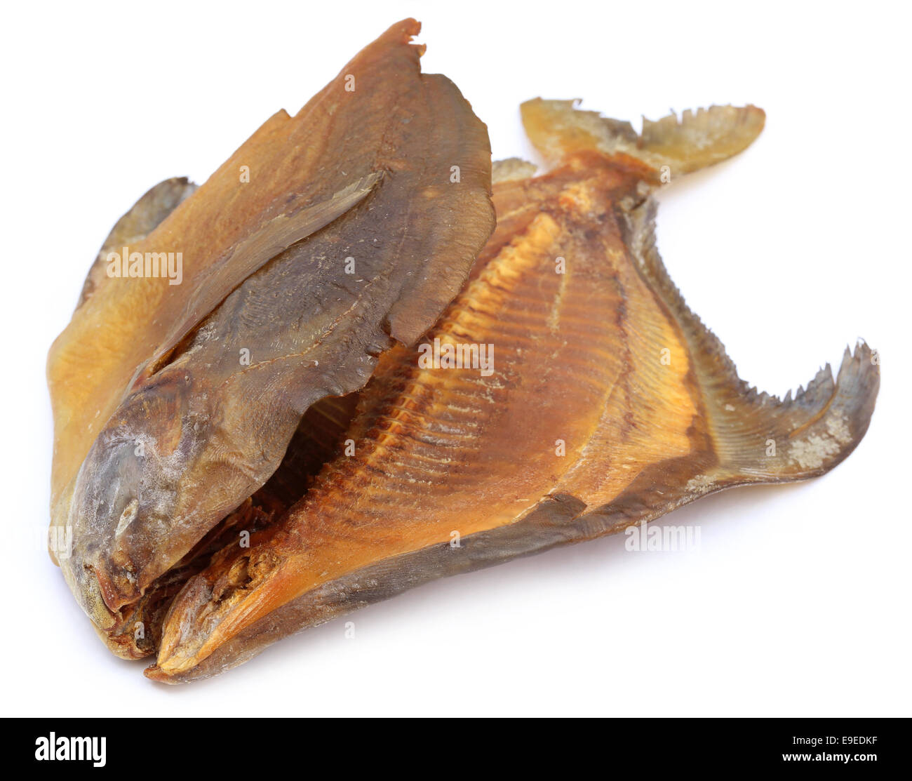 Pomfret Fisch über weißem Hintergrund getrocknet Stockfoto