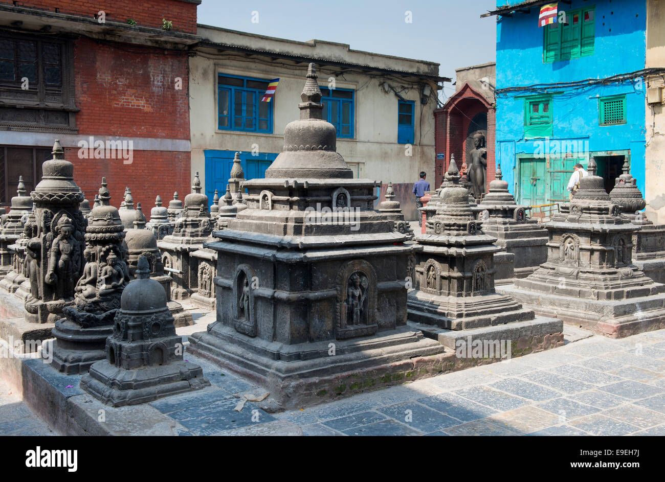 Stein-Inschriften in Swayambhunath religiöse Komplex aka Monkey Temple - alten religiösen Komplex, im Westen von Kathmandu Stockfoto