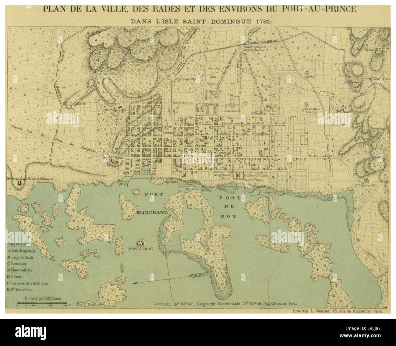 Plan De La Ville, des Rades et des environs du Port au Prince Stockfoto