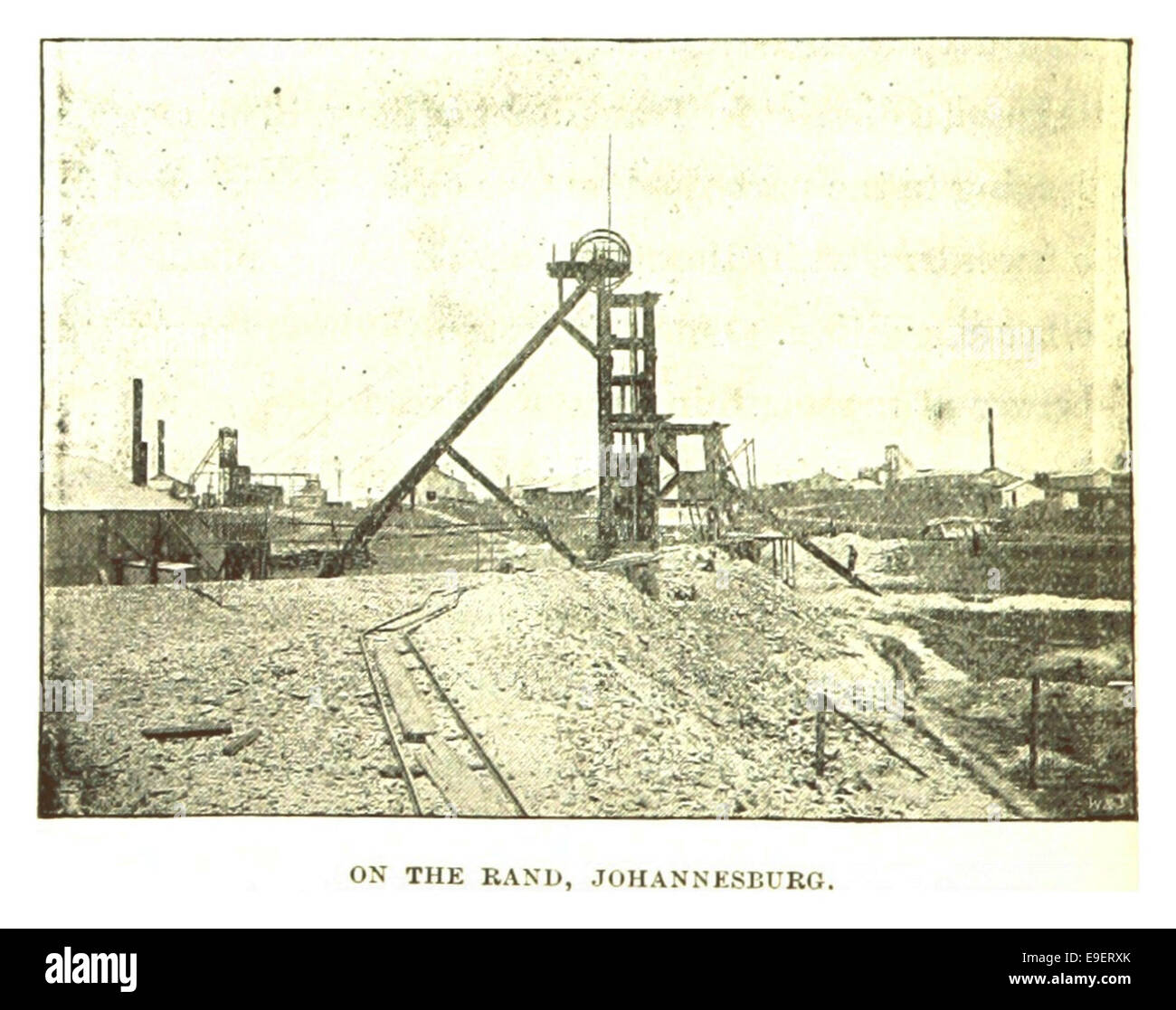 Eine Illustration auf Seite 42, die das Gebiet Witwatersrand in Johannesburg, Südafrika, darstellt, das für seine reiche Goldbergbaugeschichte und wirtschaftliche Bedeutung bekannt ist. Stockfoto