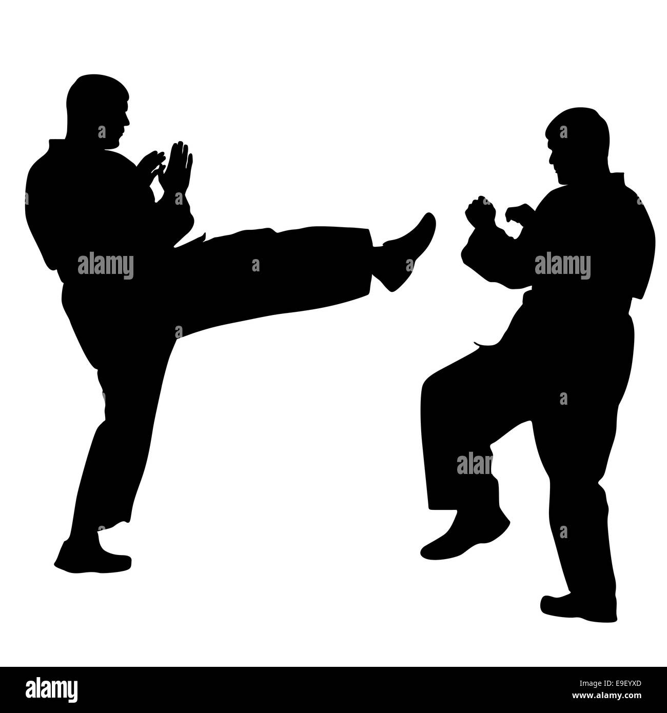 Schwarze Silhouetten des Karate. Sport-Vektor-Illustration. Stockfoto