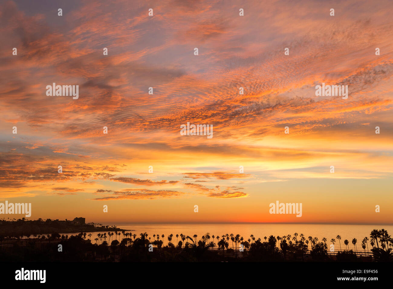 Herrliche Sicht auf La Jolla Shores bei Sonnenuntergang, California Stockfoto