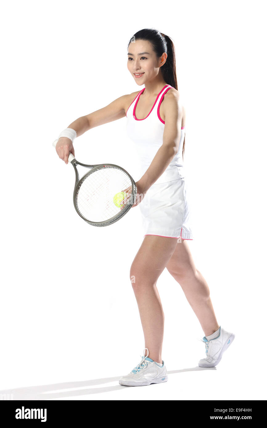 Weibliche Athleten, die Tennis spielen Stockfoto