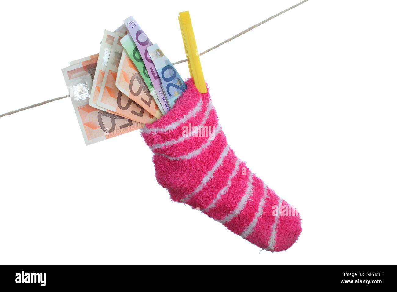 Socke mit Geld Stockfoto