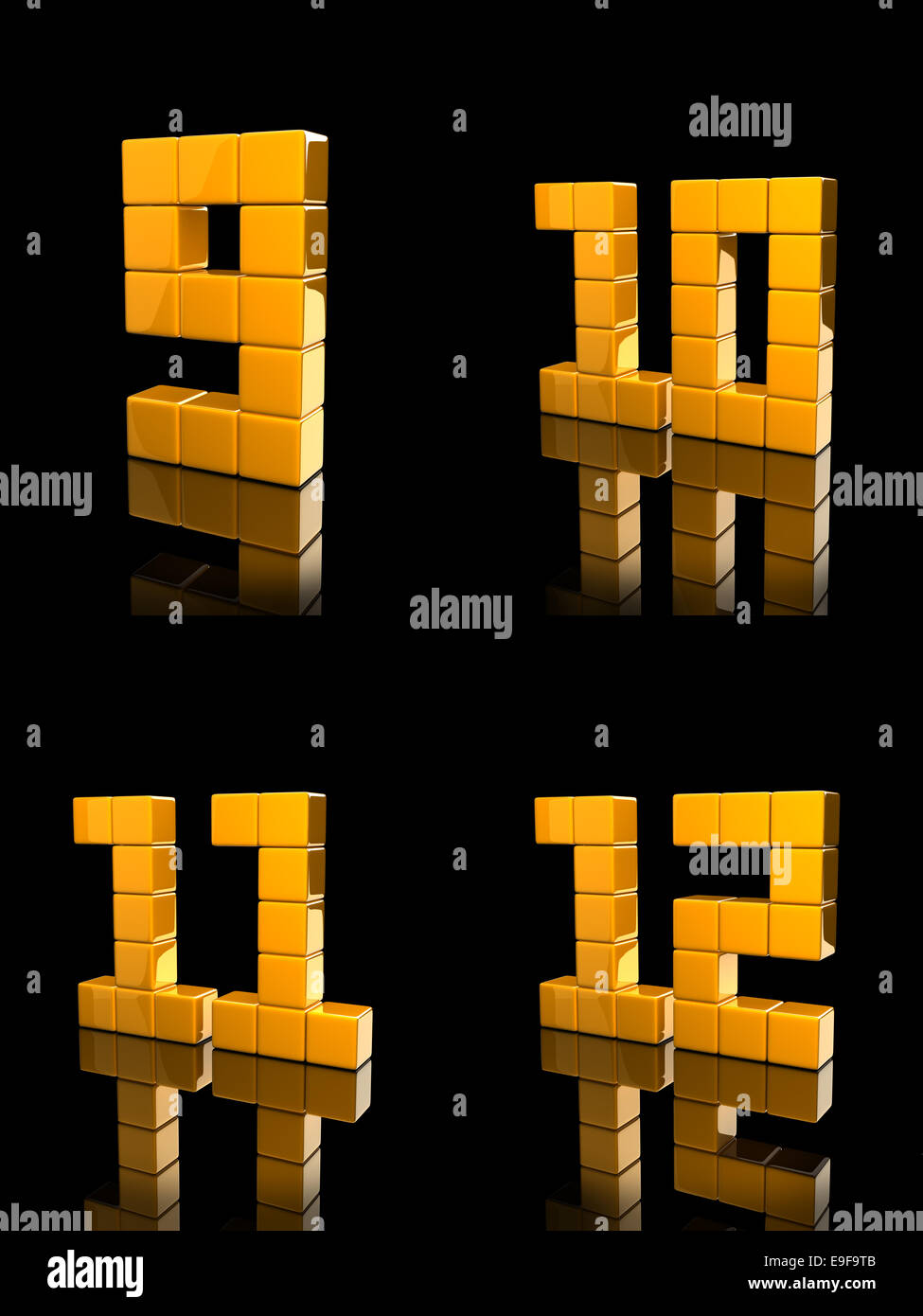 Orange Nummer durch reflektierende Kuben zusammengesetzt. Digital generiert, Stockfoto