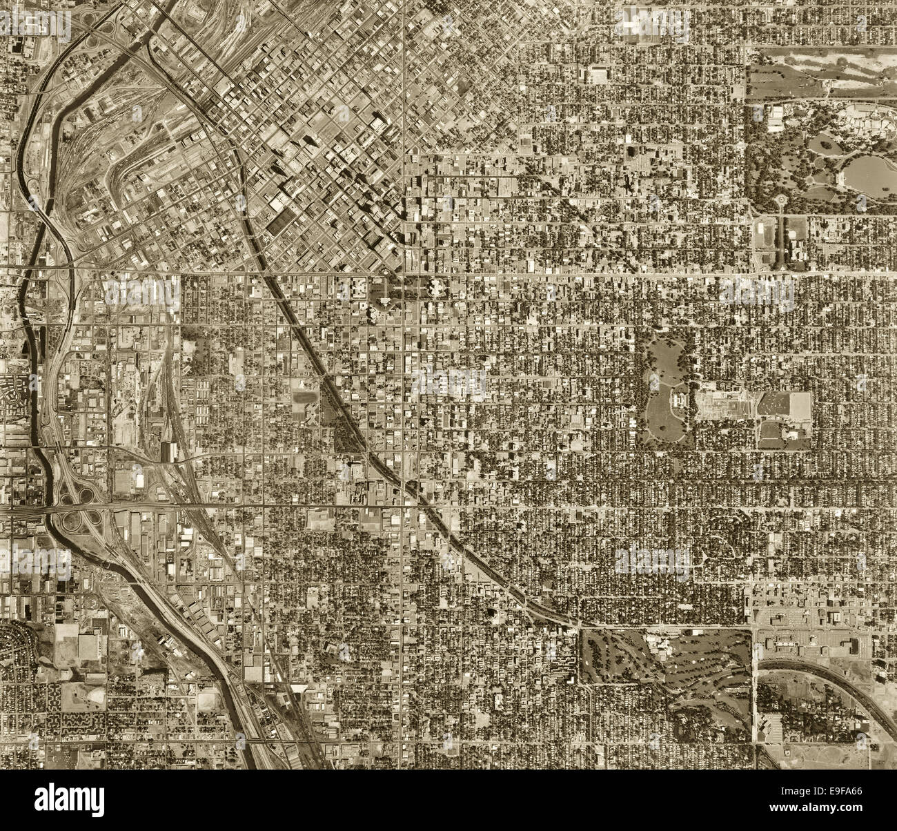 historische Luftaufnahme Denver, Colorado, 1971 Stockfoto
