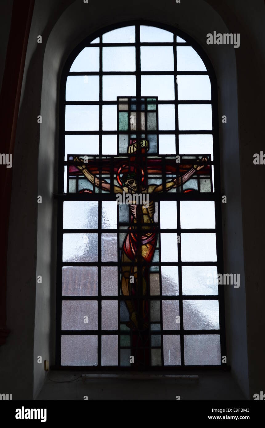 Glas Malerei Bild Jesu am Kreuz Stockfoto