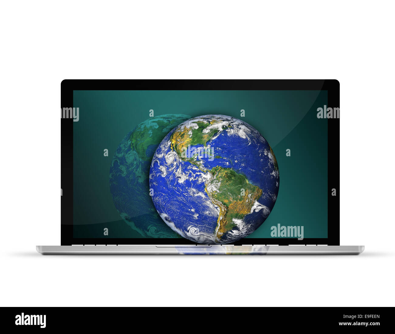 Erde auf laptop Stockfoto