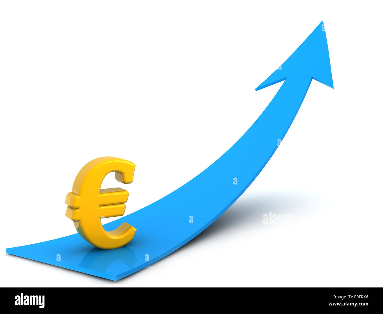 €-Symbol auf den blauen Pfeil-Shape, Digital generiert. Stockfoto