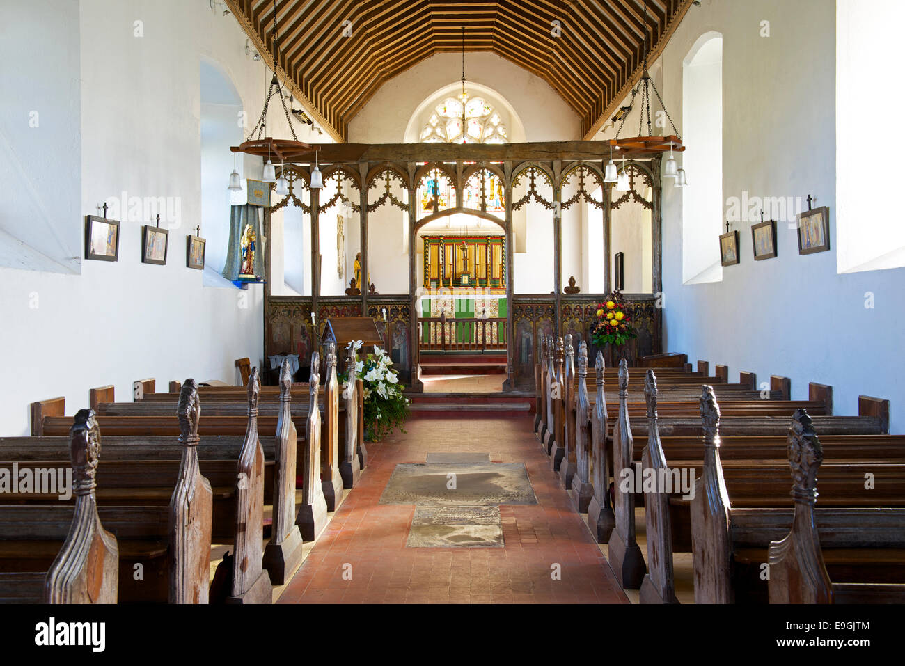 Innenraum der St. Giles Kirche, Houghton St Giles, North Norfolk, England UK Stockfoto