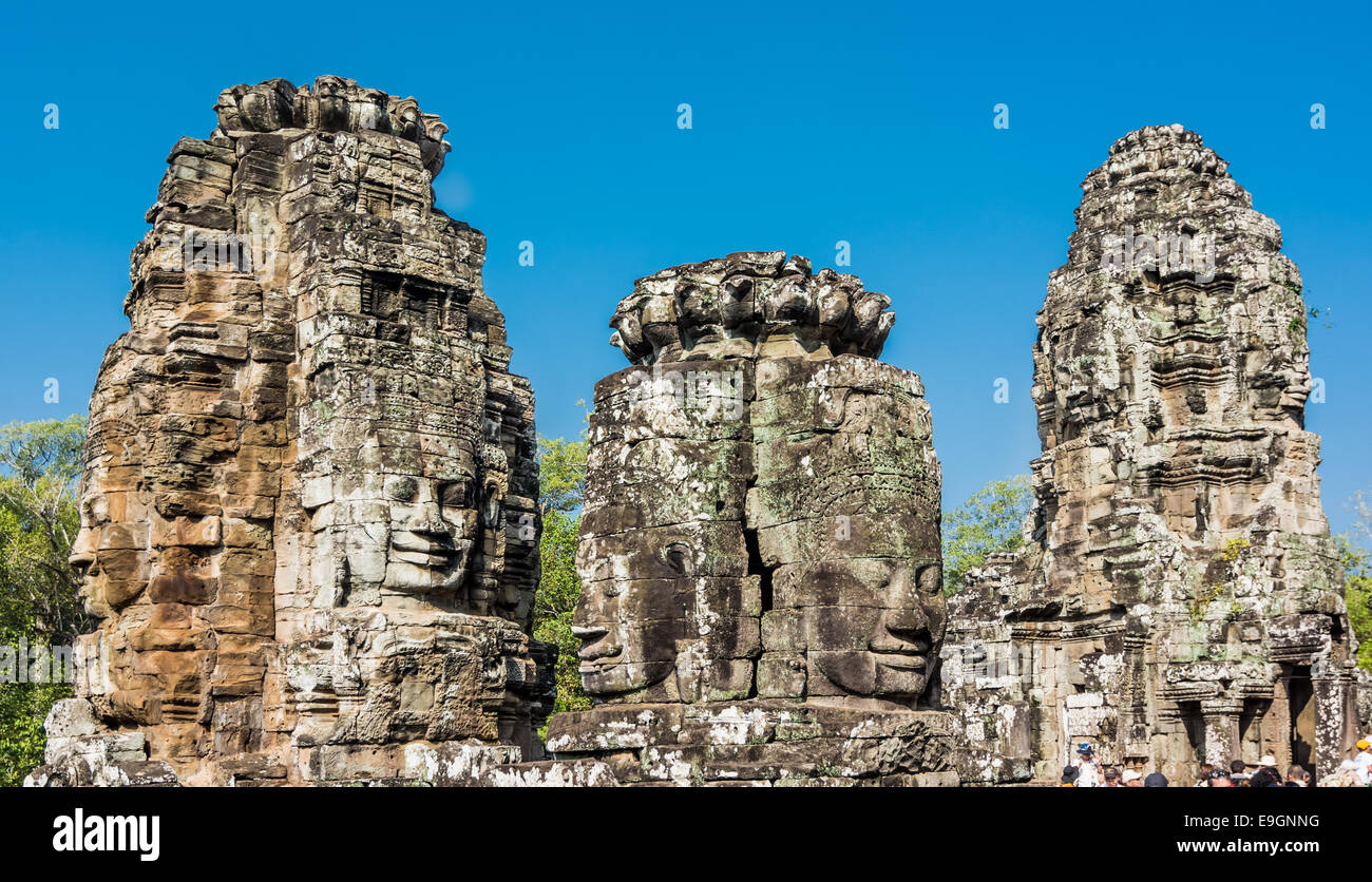 Stein steht am Bayon Tempel in Siem Reap, Kambodscha Stockfoto