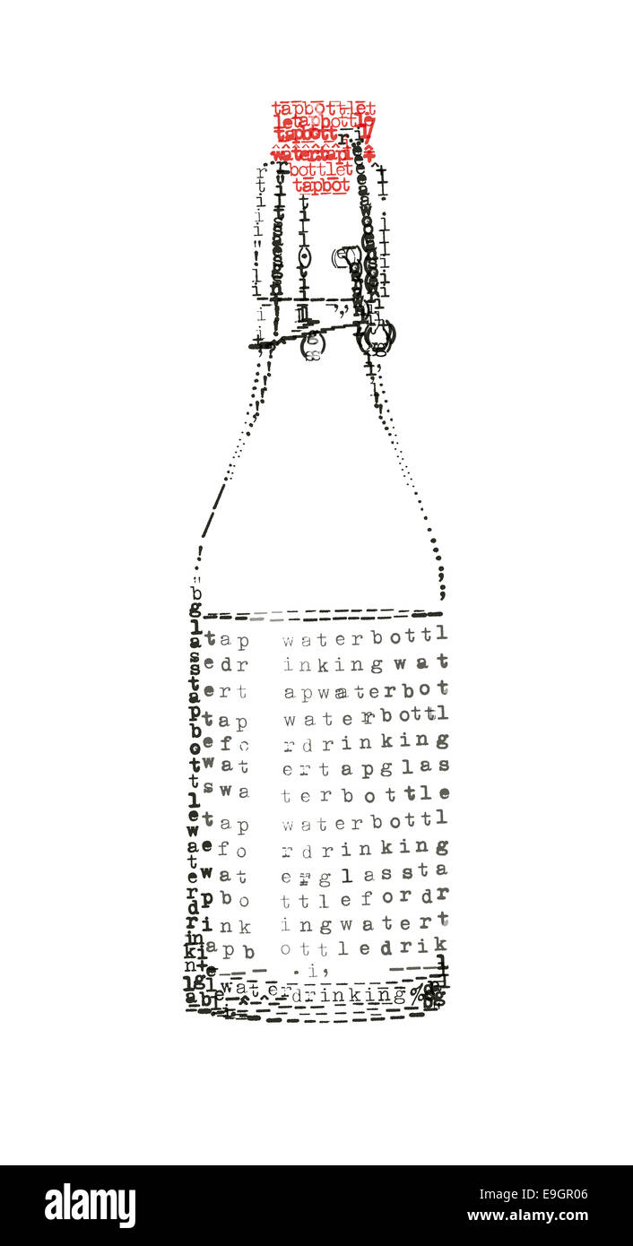 eine Flasche Wasser aus dem Wasserhahn in der Schreibmaschine Kunst Stockfoto