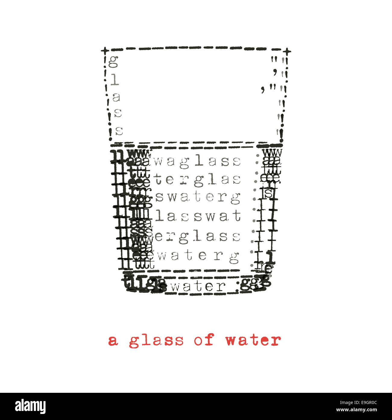 ein Glas Wasser in der Schreibmaschine Kunst Stockfoto