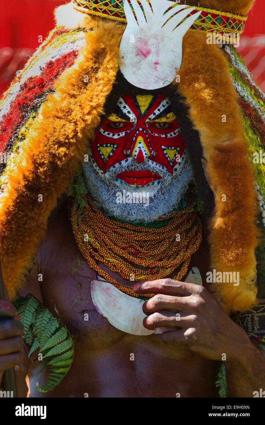 Ein hoch dekorierter Teilnehmer an der Mt. Hagen Sing Sing, Papua New Guinea Stockfoto