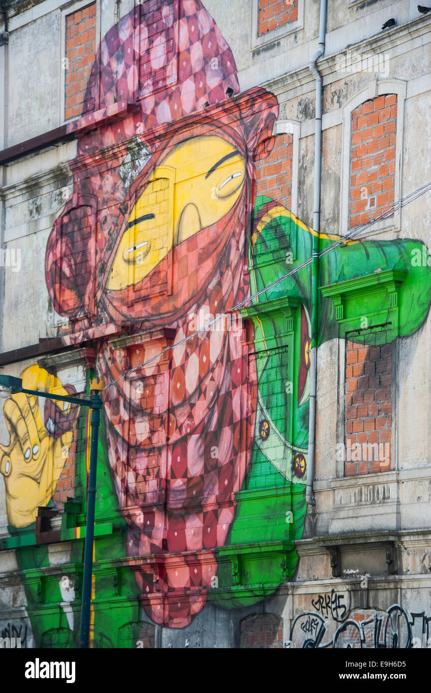 Graffiti auf eine Mauer, Lissabon, Distrikt Lissabon, Portugal Stockfoto