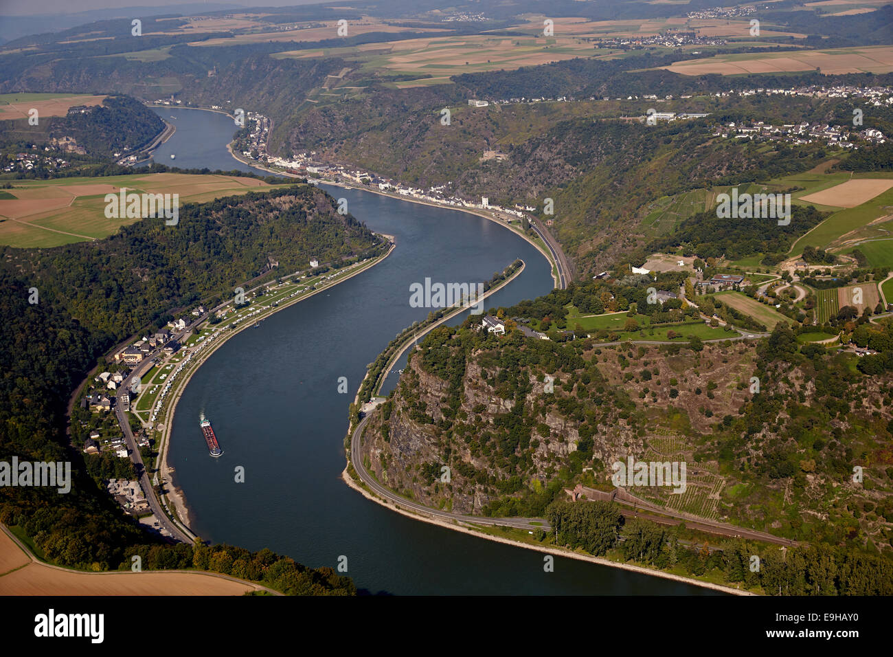 Loreley-Felsen am Rhein, Luftaufnahme, St.Goar, Rheinland-Pfalz, Deutschland Stockfoto