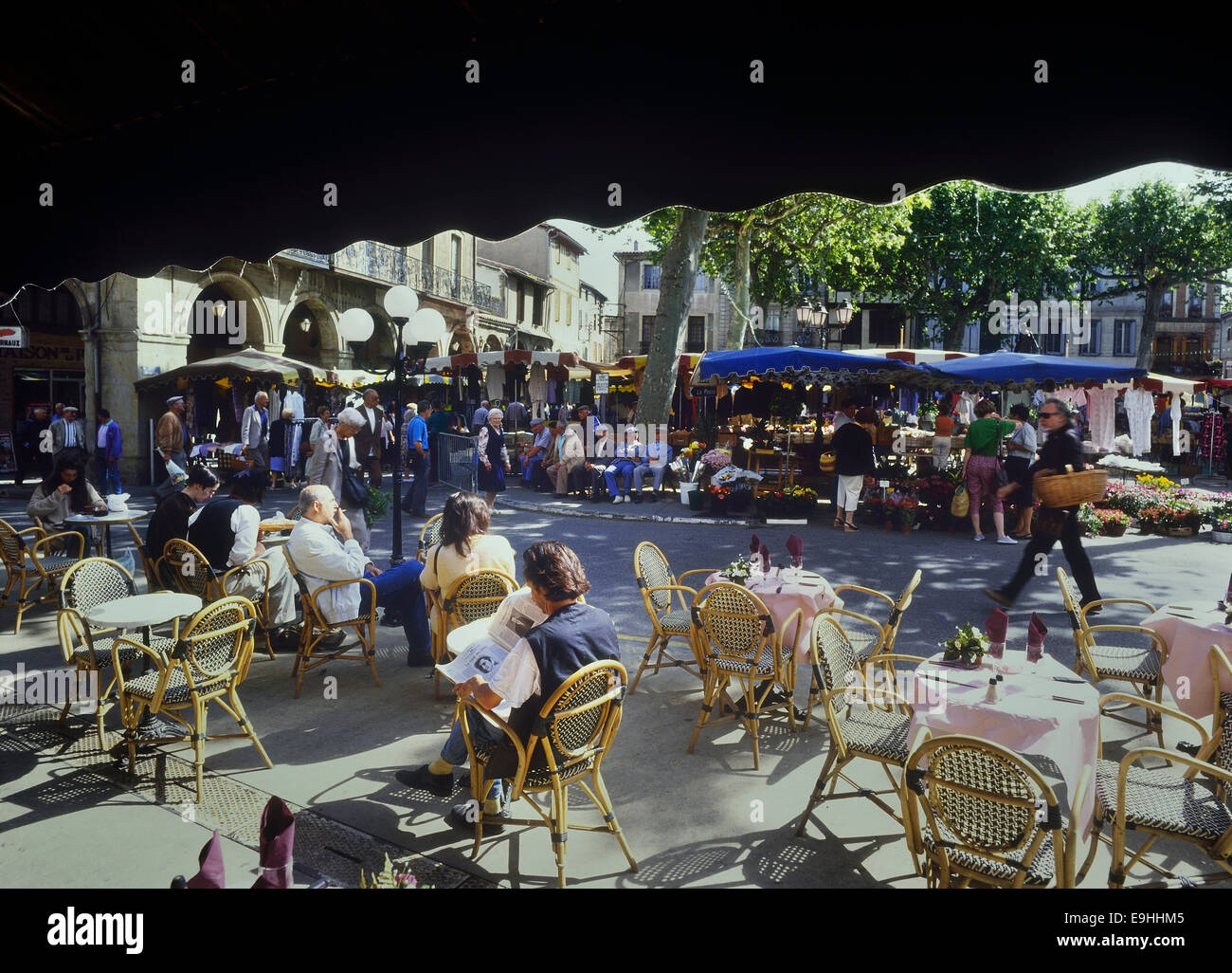Limoux Markttag. Languedoc-Roussillon. Frankreich Stockfoto