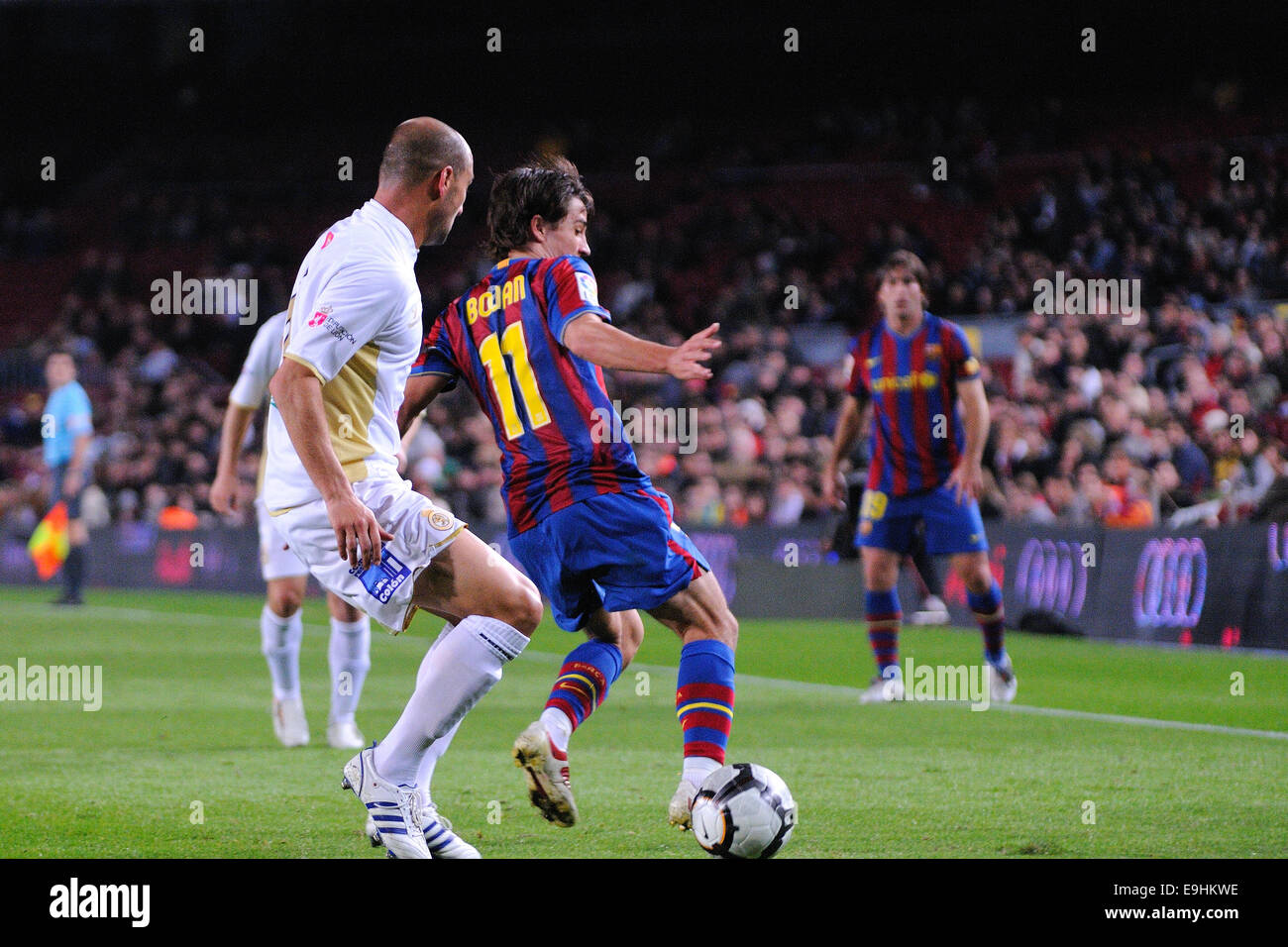 BARCELONA - 10 Nov.: Bojan Krkic, F.C Barcelona-Spieler spielt gegen Cultural Leonesa im Camp Nou Stadion auf den spanischen Pokal Stockfoto