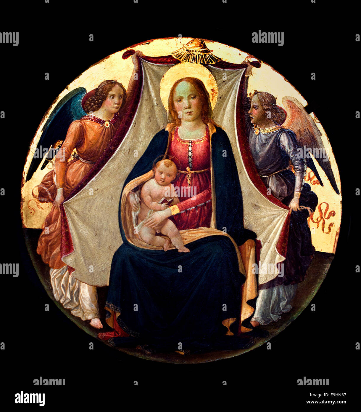 Die Jungfrau und das Kind zwischen zwei Winkeln Master - Maitre de Marradi 15. Jahrhundert Italien Italienisch Frankreich Französisch Stockfoto