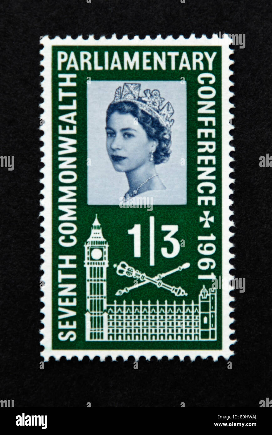 Briefmarke. Great Britain. Königin Elizabeth II. Siebte Commonwealth-parlamentarische Konferenz. 1961. Stockfoto