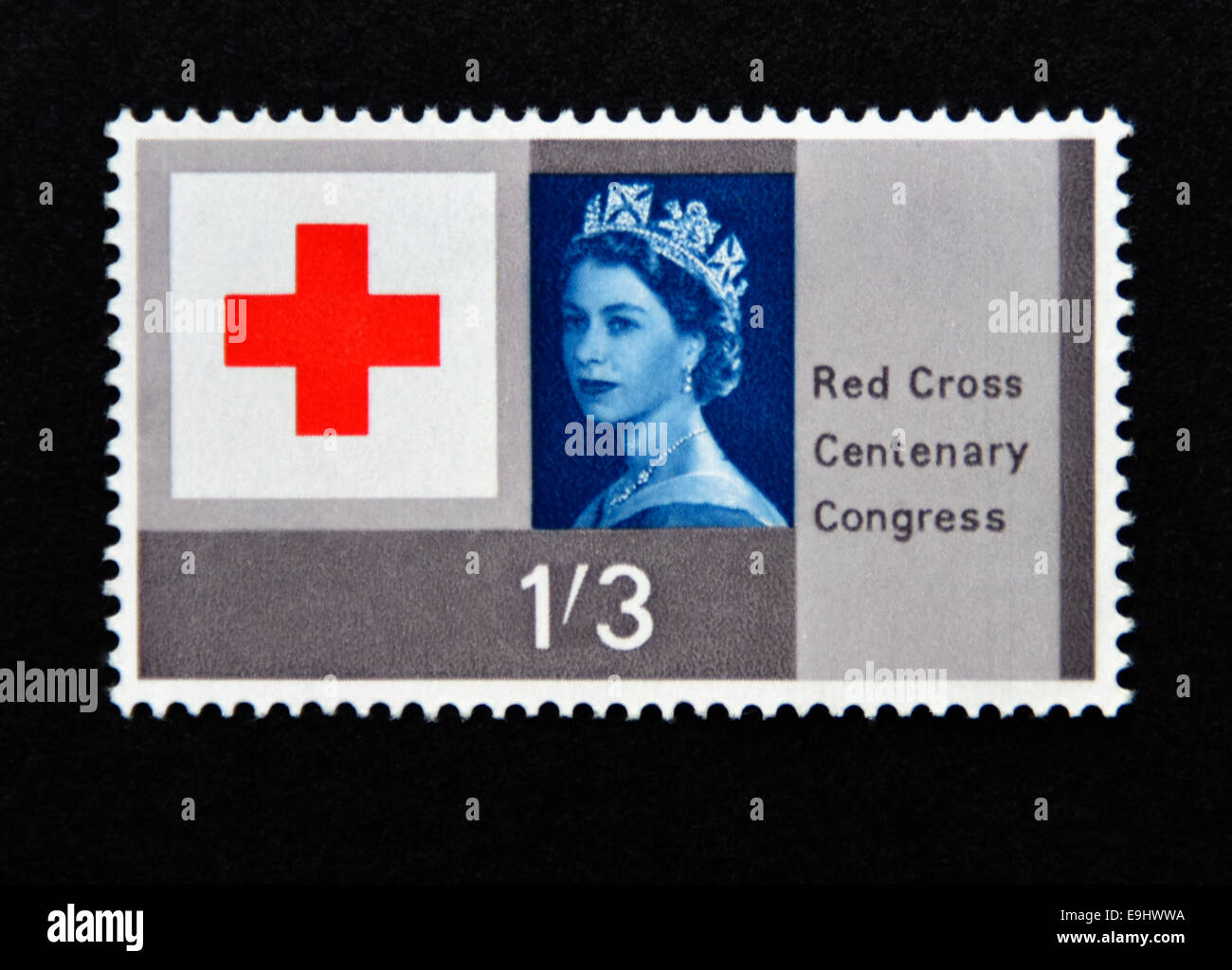 Briefmarke. Great Britain. Königin Elizabeth II.  Rotes Kreuz Centenary Congress. 1963. Stockfoto