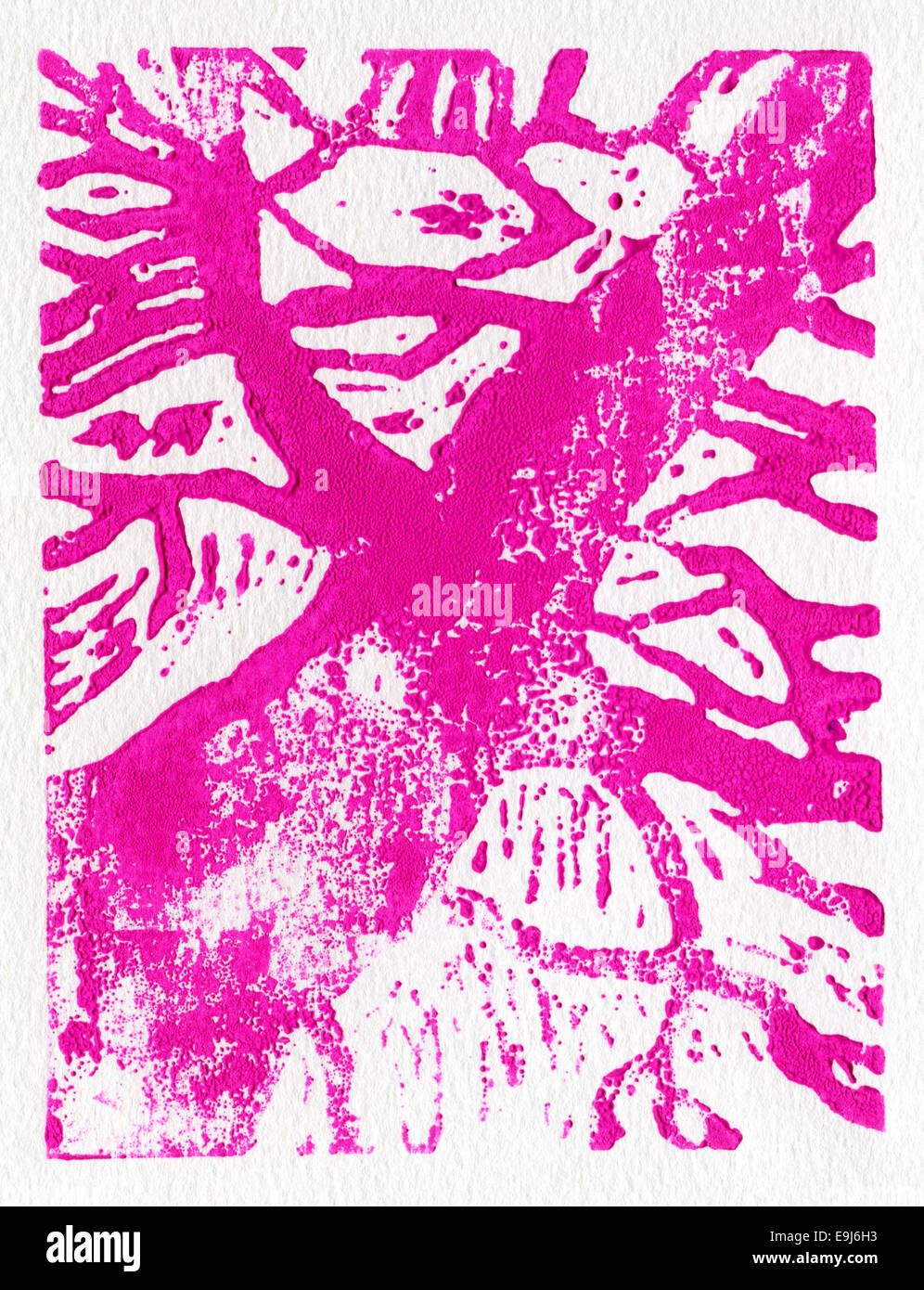 Linoleum Rosa Baum Print, original made in Linoleum-print-Technik in rosa ...