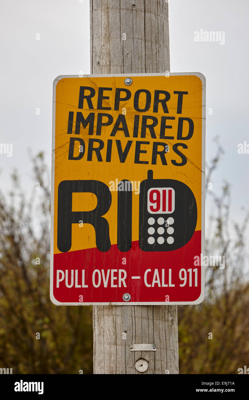 Information der Öffentlichkeit Bericht beeinträchtigt Fahrer Polizei Zeichen in Saskatchewan, Kanada Stockfoto