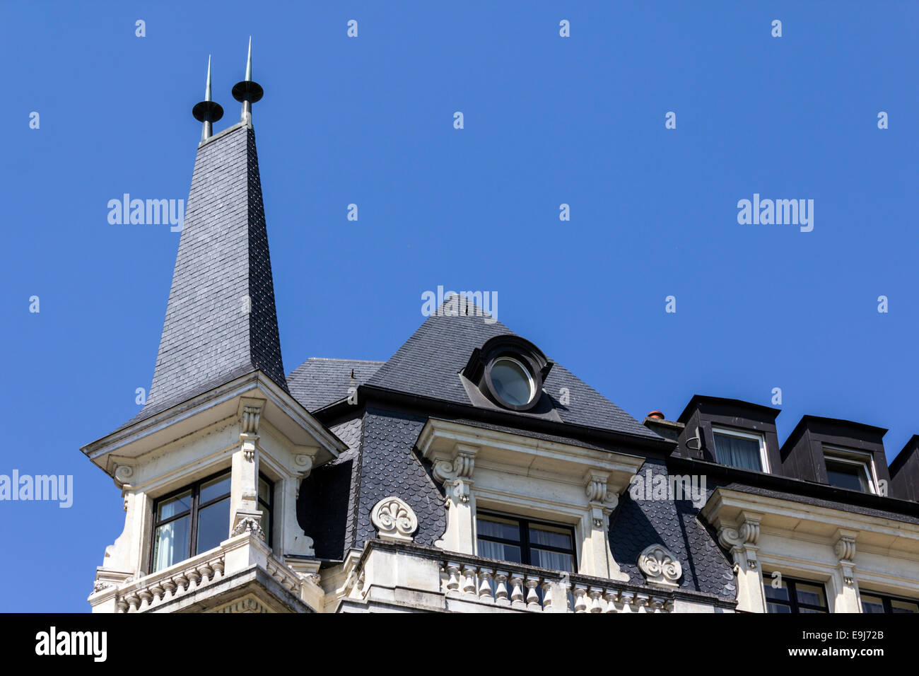 Gebäude-Detail am Quai Wilson, Genf, Schweiz Stockfoto