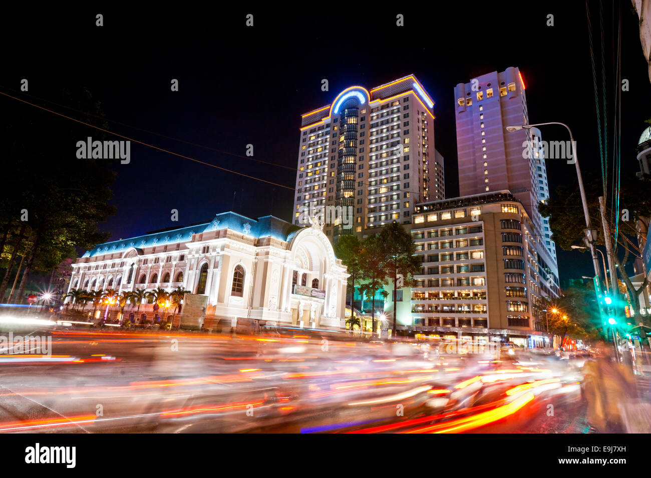 Nachtansicht von Ho-Chi-Minh-Stadt, Vietnam. Stockfoto