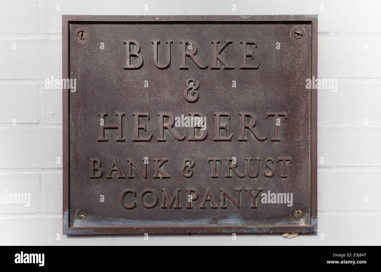 Burke & Herbert Bank & Treuhandgesellschaft Gedenktafel am Gebäude - USA Stockfoto