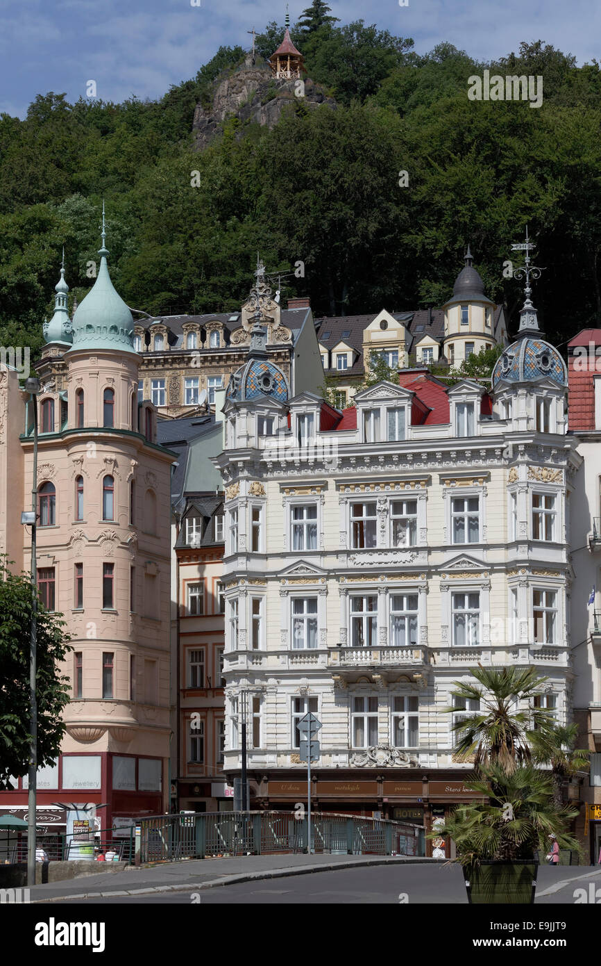 Bauten aus der Epoche der Gründer oder Volksbegeisterung auf Stará Louka, Karlsbad, Karlovy abweichen Region, Böhmen, Tschechische Republik Stockfoto