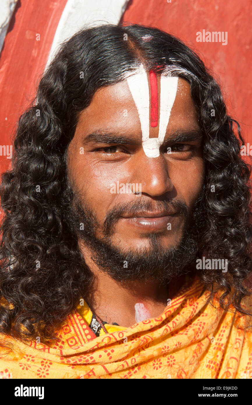 Young-Sadhu, heiliger Mann, Pilger von Lord Vishnu, Porträt, Budhanilkantha, Kathmandu District, Bagmati Zone, Nepal Stockfoto