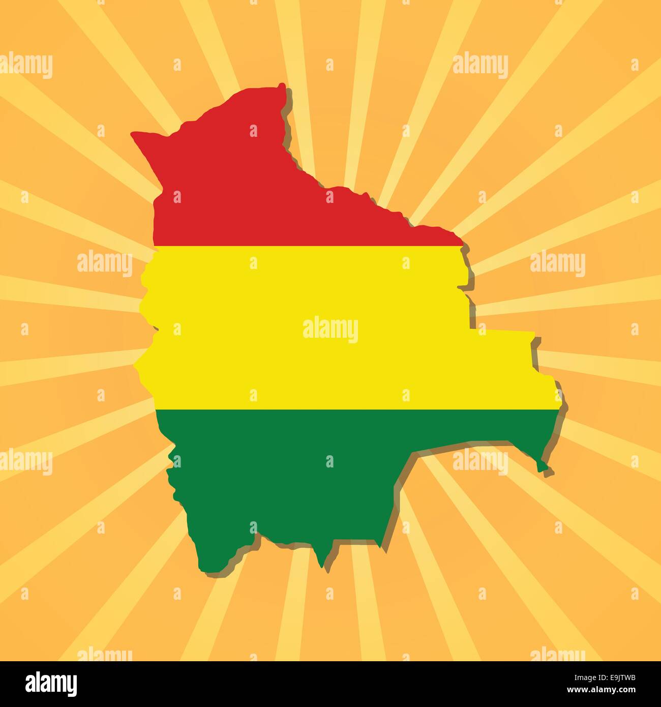 Bolivien Landkarte Flagge auf Sunburst illustration Stock Vektor