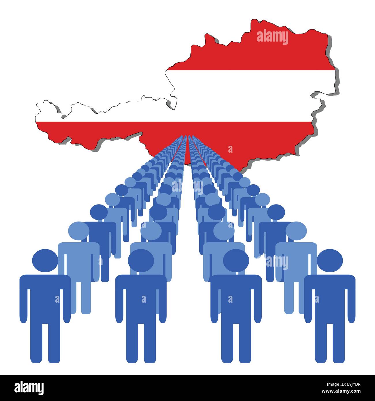 Schlangen von Menschen mit Österreich Karte Flagge Vektor-illustration Stock Vektor