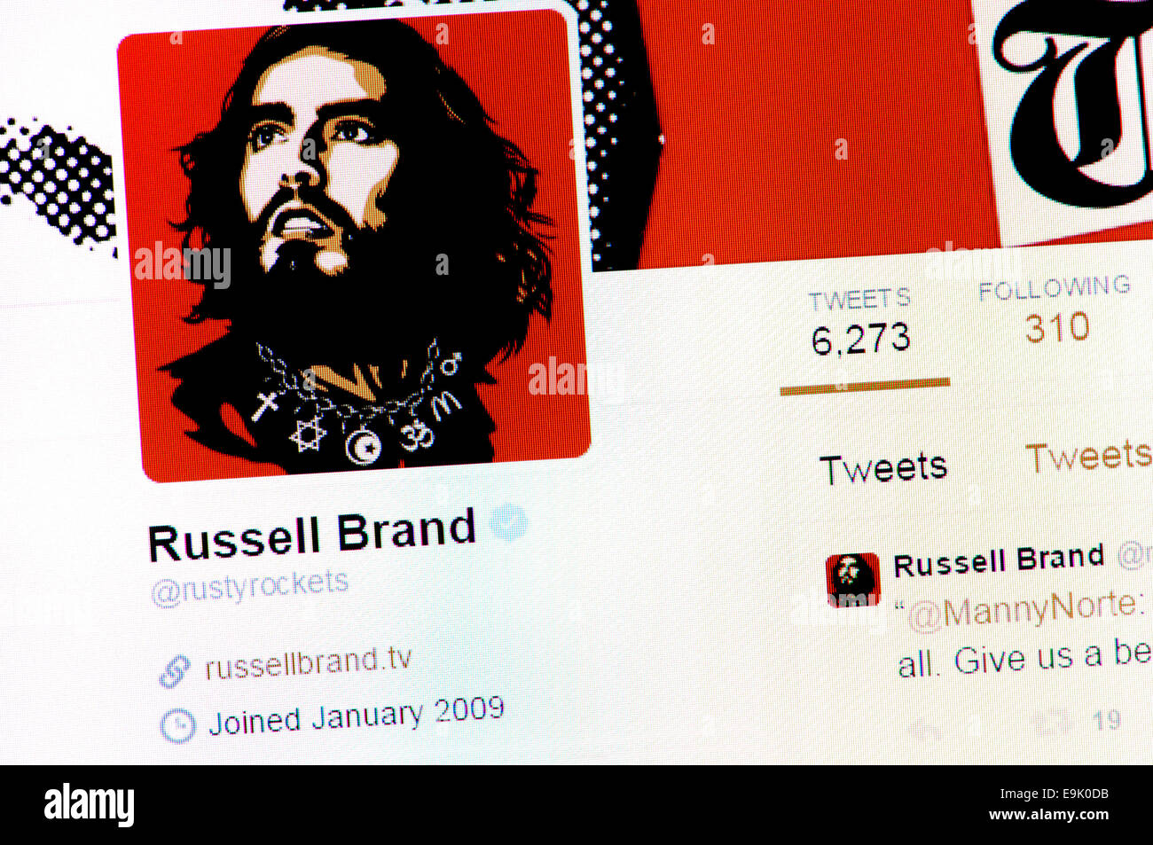 Russell Brand-Twitter-Account - Screenshot der Profilseite Stockfoto
