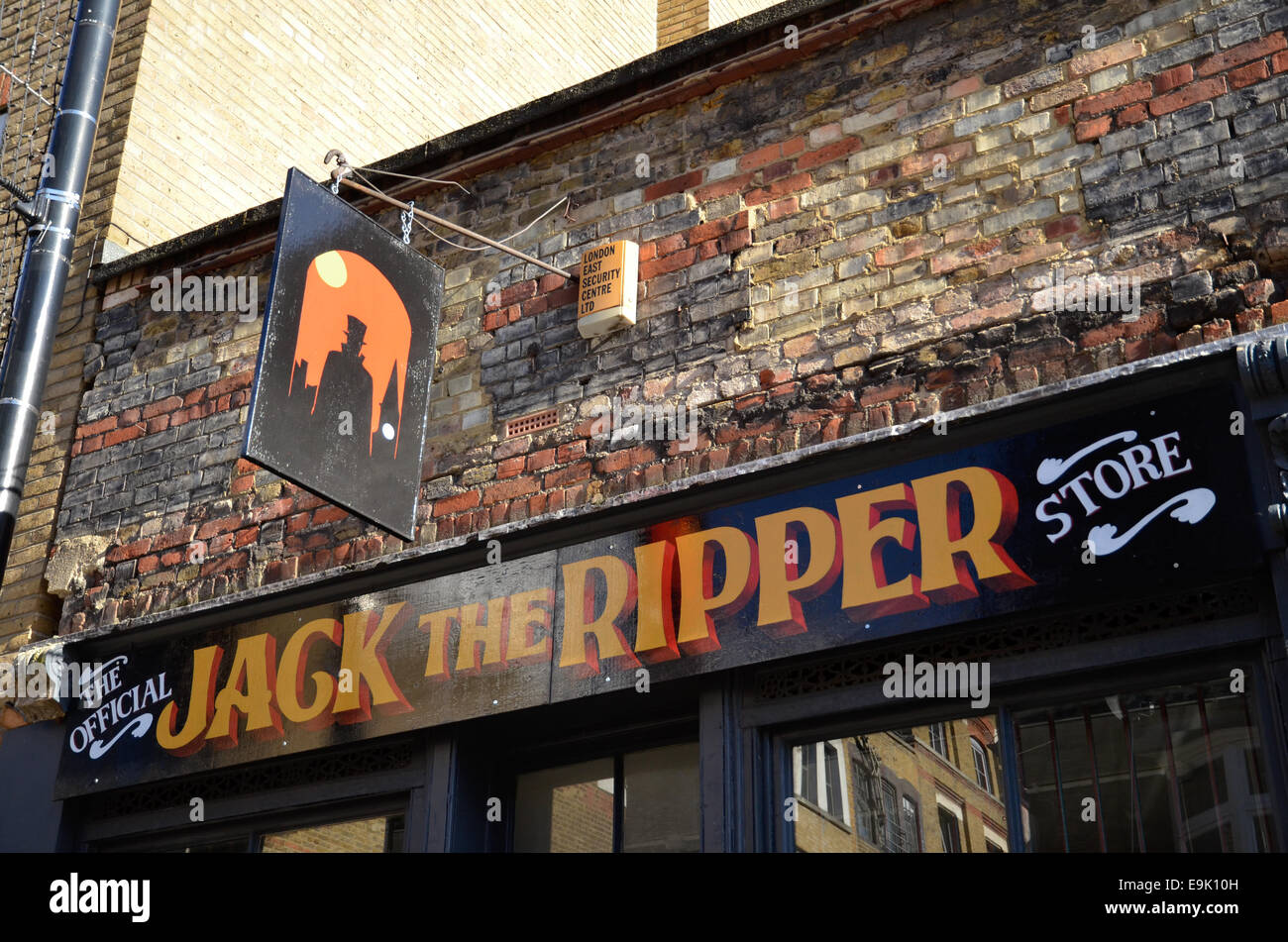 Das Zeichen des Jack der Ripper-Shop in Bell Lane, Spitalfields, im East End von London Stockfoto