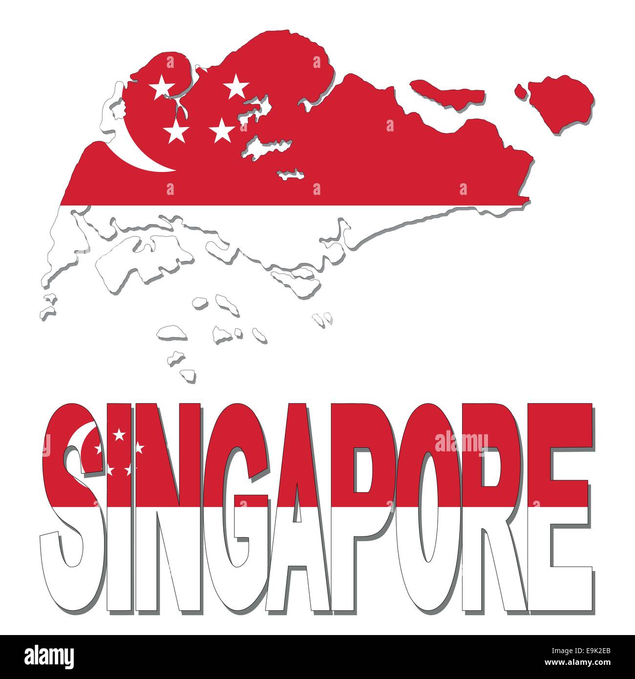 Singapur Karte Flagge und Text illustration Stock Vektor