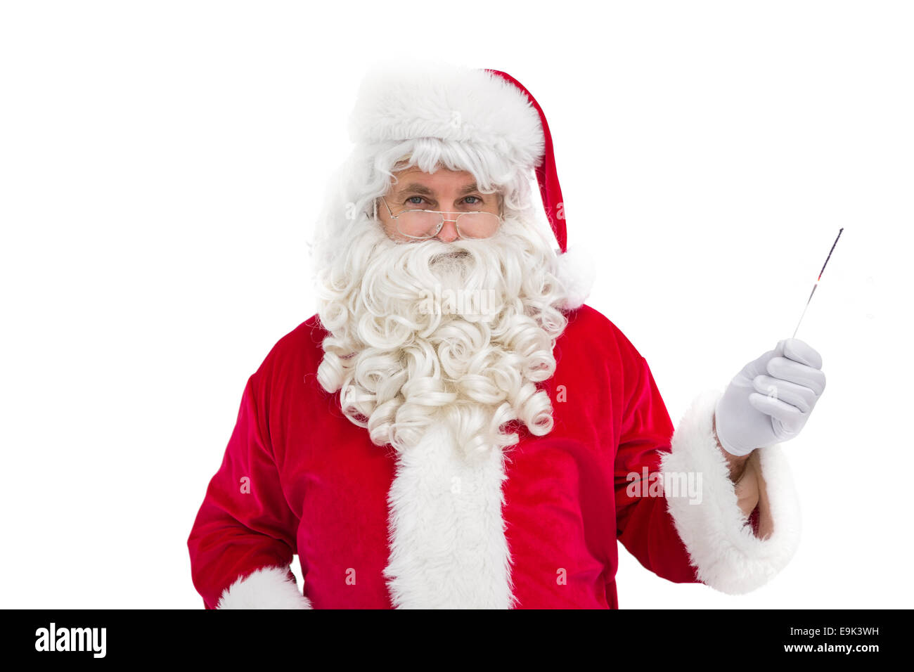 Porträt von perplex Santa holding Stockfoto