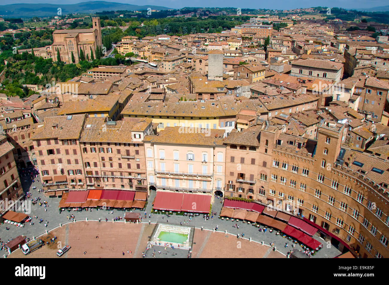 Piazza del Campo von Torre del Mangia, Siena, Toskana, Italien Stockfoto