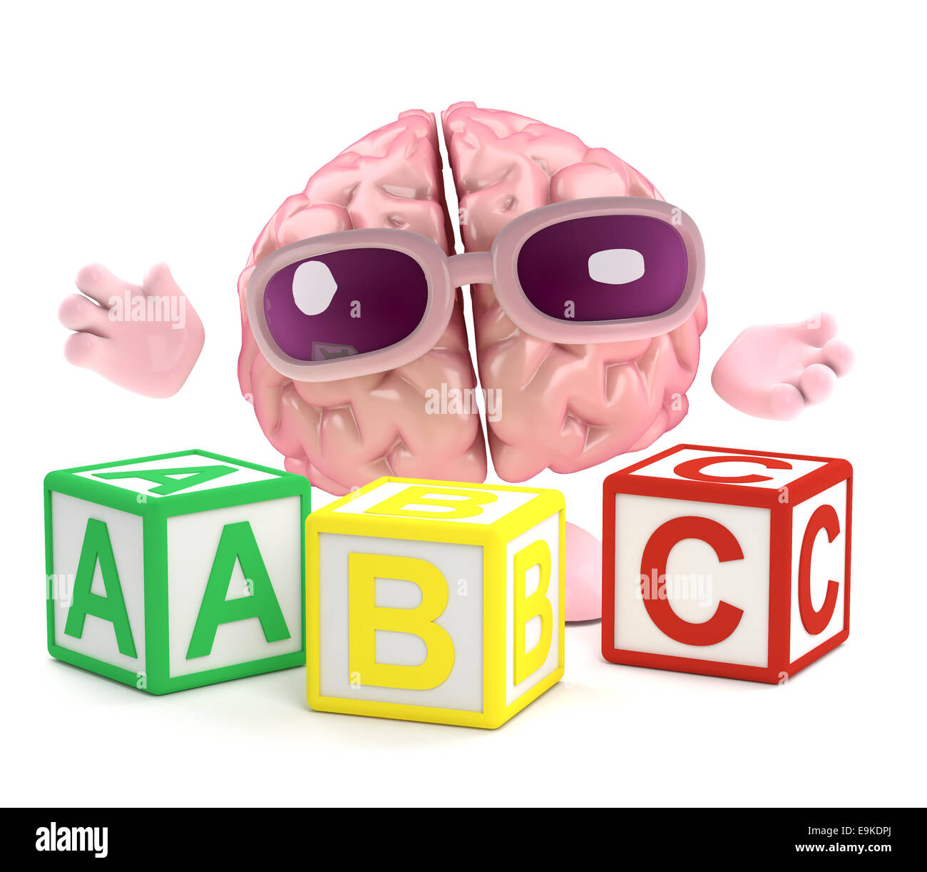 3D Render des Gehirns mit hölzernen Alphabet Blöcke Stockfoto