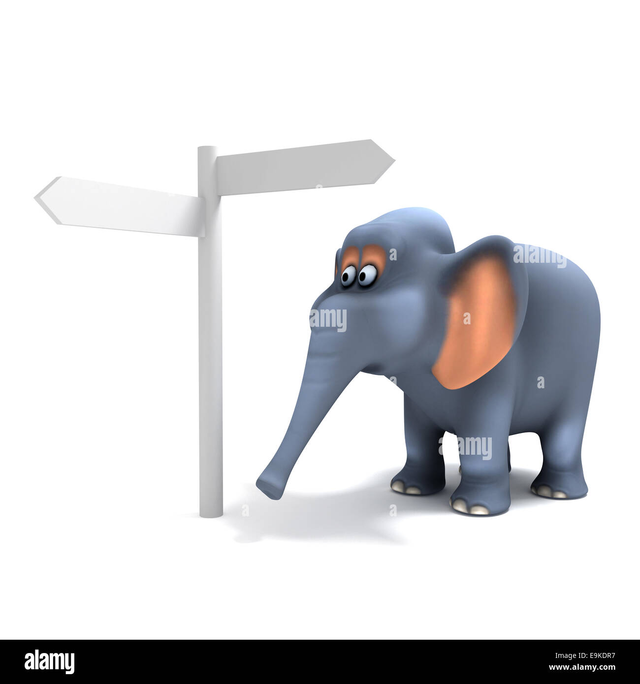 3D Rendering eines Elefanten lag bei einem roadsign Stockfoto