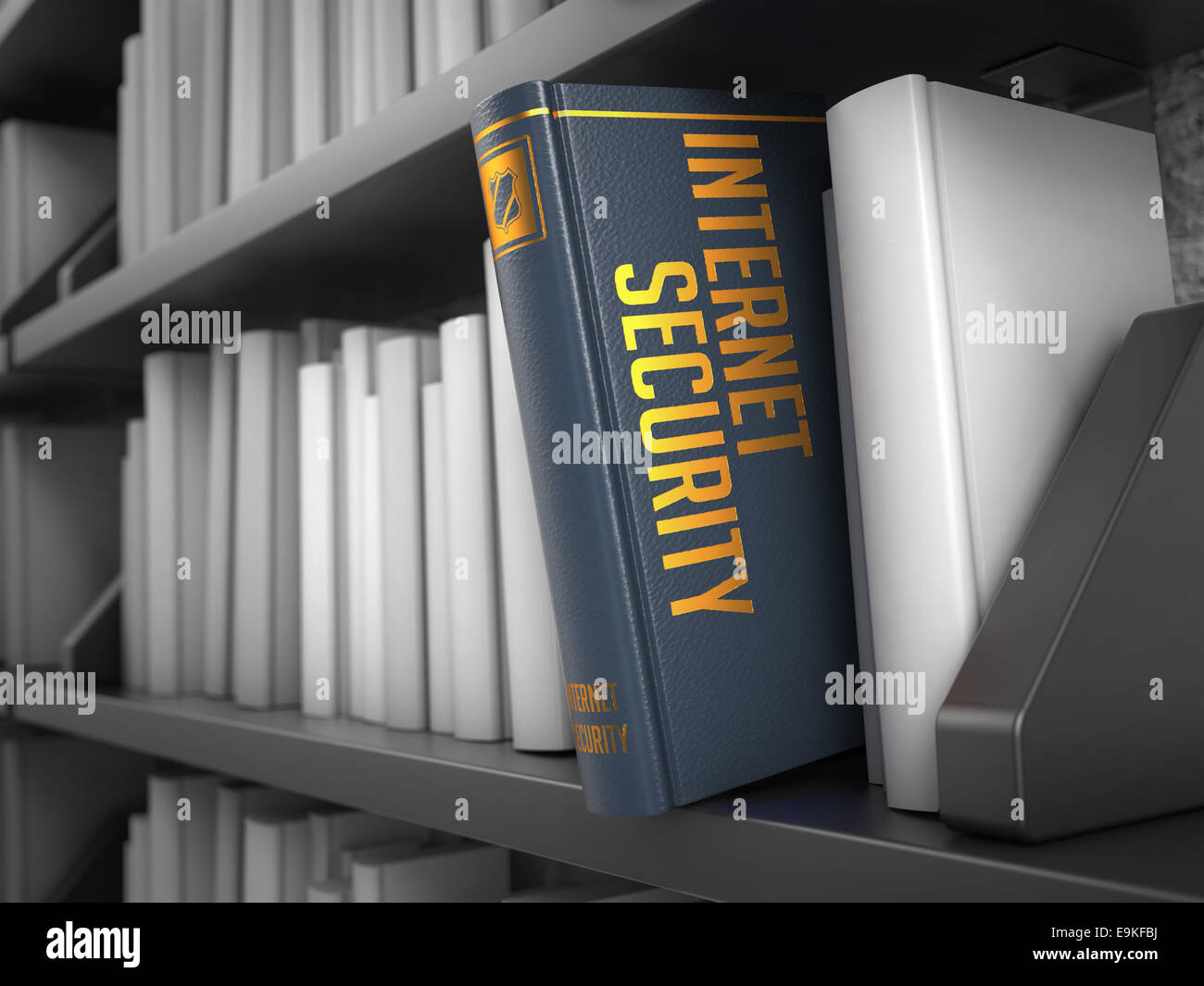 Internet Security - grau Buch im Bücherregal zwischen weissen schwarz. Stockfoto