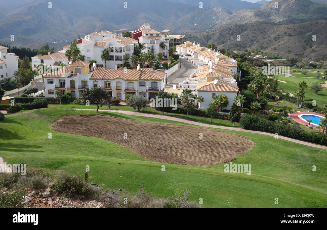 18 Löcher Golfplatz, Alhaurin Golf Resort, Bau von Sandbunker Malaga, Spanien. Stockfoto