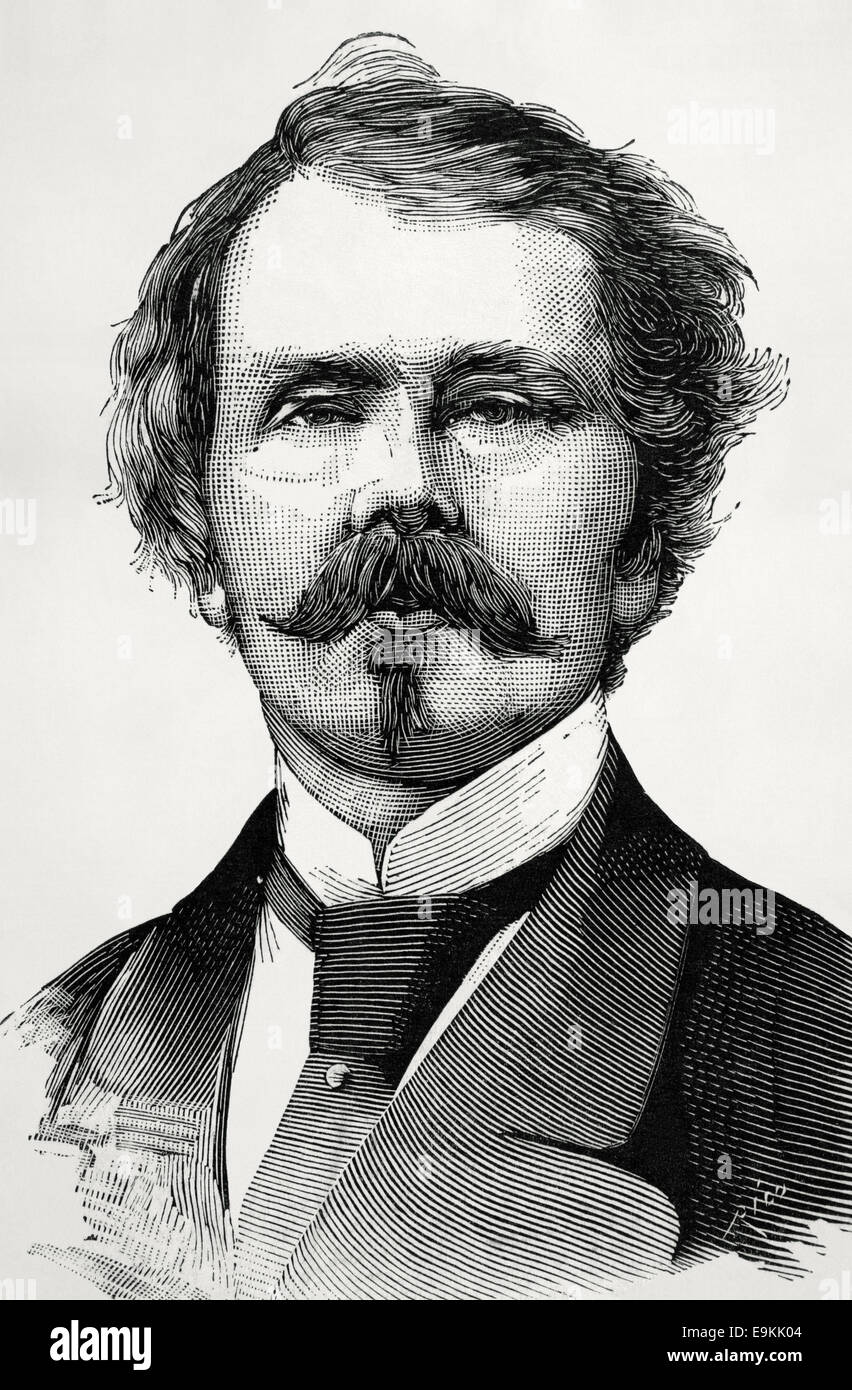 Thomas Mayne Reid (1818-1883). Schottisch-irische amerikanische Schriftstellerin.  Porträt. Gravur. Stockfoto