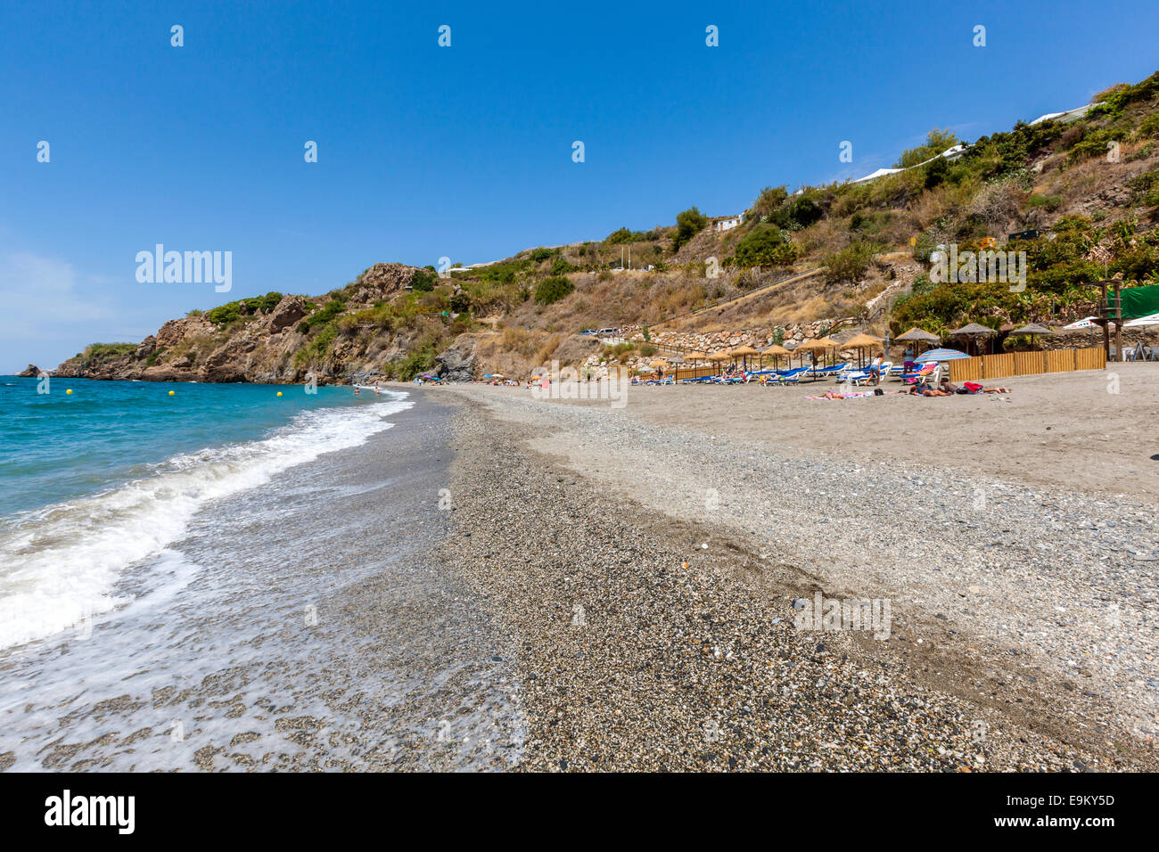 Playa de Maro, Axarquia, Costa Del Sol, Malaga Provinz, Andalusien, Spanien, Europa. Stockfoto