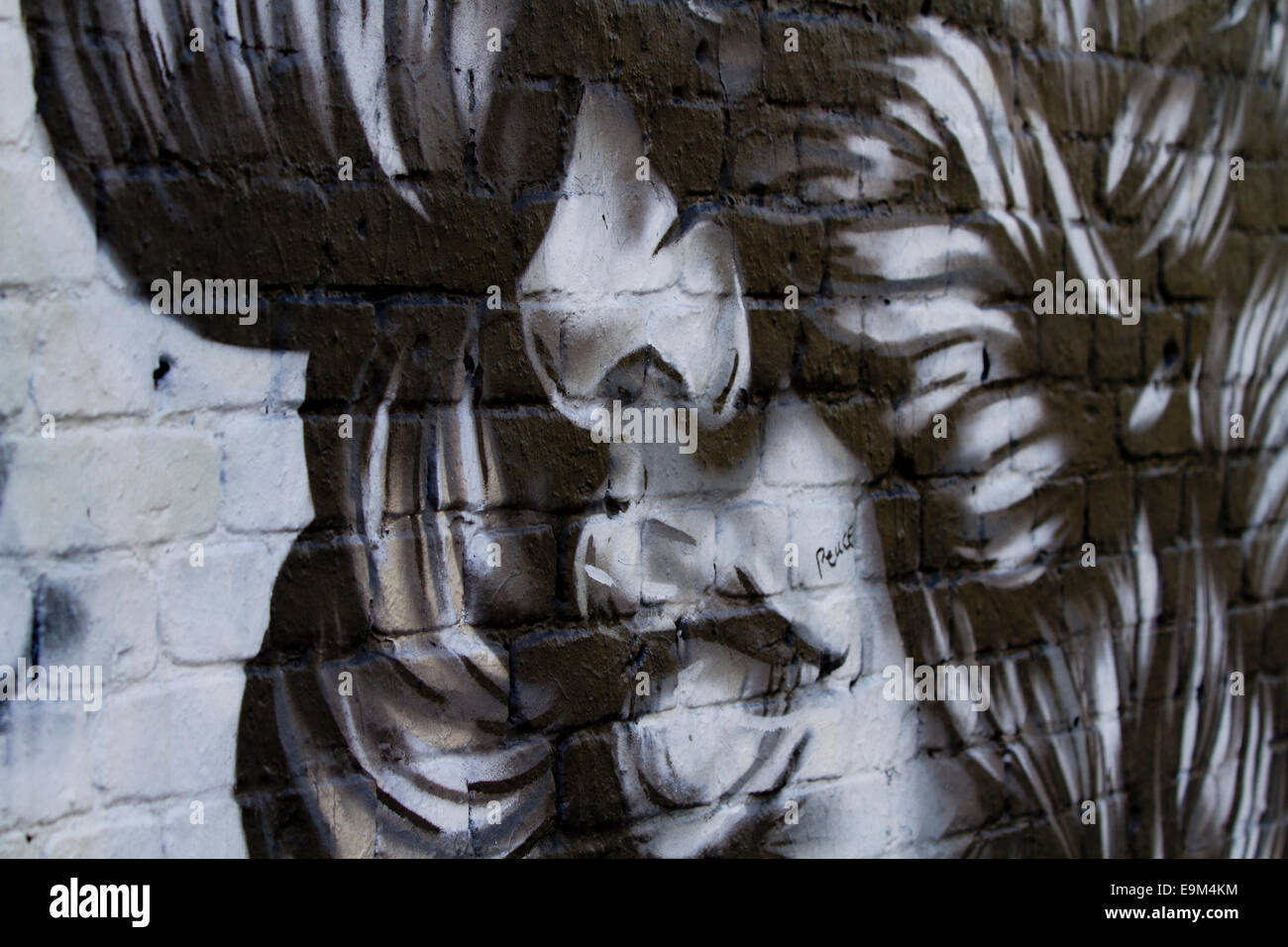 Graffiti Berlin Mauer Ziegel Womans Gesicht Lippen Nase Stockfoto